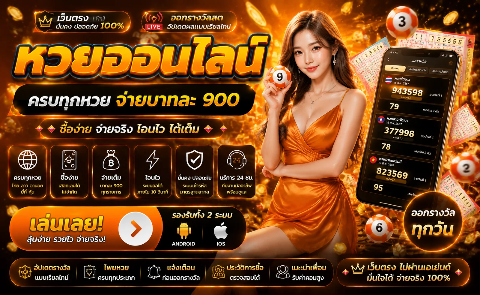 หวยออนไลน์เว็บตรงจ่ายบาทละ 900 ครบทุกประเภทหวย